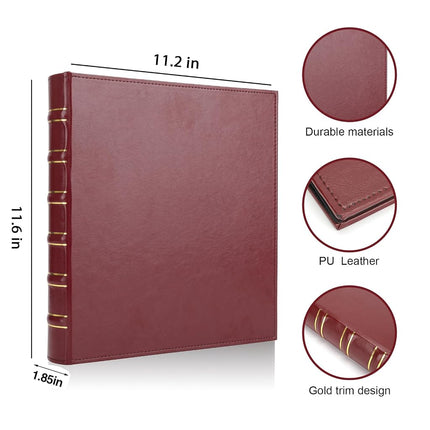 LETVPVOW Vintage Hardback 3 Ring Binder 1 Inch, Professional Leather Binder 3 Ring, Three Ring Binders Fits 8.5" x 11", D Ring Binders for Photo Album, Home, School and Office Supplies- Dark Red
