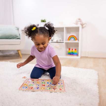 Melissa & Doug Rompecabezas de madera con pestañas de animales y números, paquete de 2 para niños y niñas – Alfabeto, Números