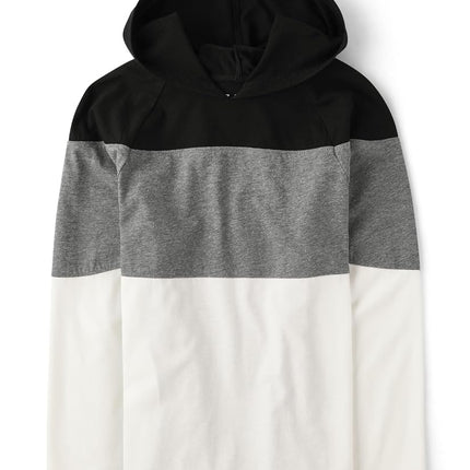 The Children's Place Boys' Hoodie Sweatshirt, Color Block White, Small