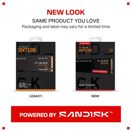 WD_BLACK SN7100 500GB NVMe SSD, M.2 2280, Read speeds up to 6800 MB/s, Next Gen TLC 3D NAND, WD_BLACK DASHBOARD, For Laptops, handheld gaming devices