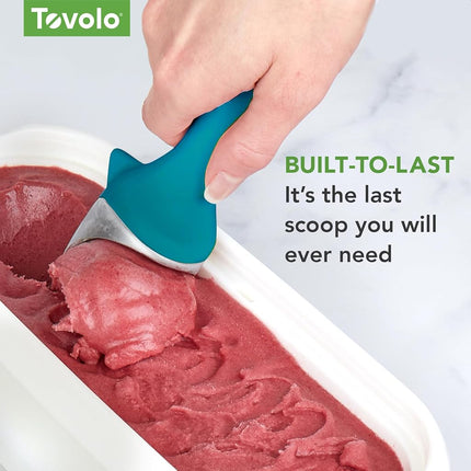 Tovolo Tilt Up Ice Cream Scoop – Use for Cookie Dough, Gelato, Sorbet & Frozen Treats, Built-in Feet, Non-Slip Ergonomic Handle, Heat Retaining Metal for Easy Scooping, Dishwasher Safe, Marine Blue