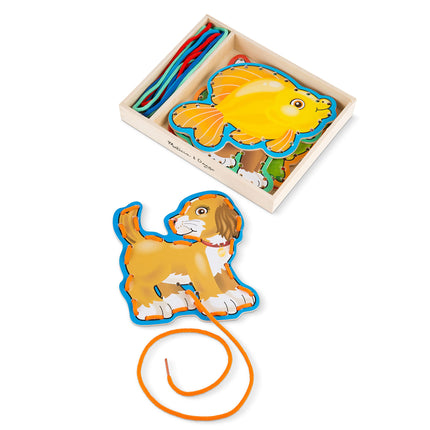 Melissa & Doug Juego de encaje y trazado: Mascotas - 5 paneles de madera y 5 cordones a juego