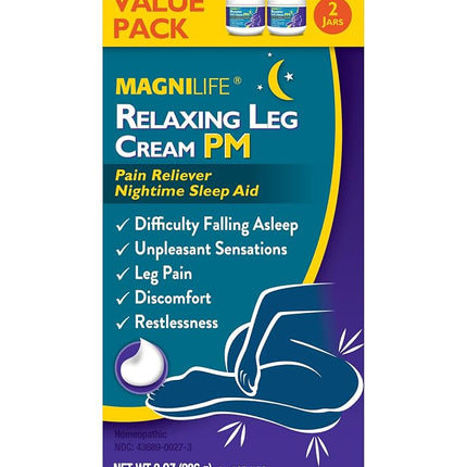 MagniLife Relaxing Leg Cream PM, Deep Penetrating Topical for Pain and Restless Leg Syndrome Relief, Naturally Soothe Cramping, Discomfort, and Tossing with Lavender and Magnesium (2 Pack-4oz Jars)