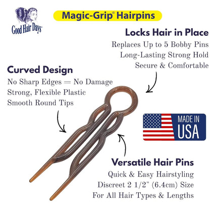 Good Hair Days Hair Pins - Plastic, U-shaped Magic Grip Hairpins, Strong Durable Pins For Fine, Thick & Long Hair, Hair Styling Accessories, Set of 20 (Black)