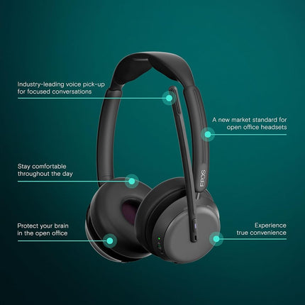EPOS IMPACT 1060T ANC Adaptive Noise Cancelling Wireless Headset for PC with Active Noise Cancellation, EPOS AI Mic, Super Wideband Audio, Bluetooth, Wireless Charging, Microsoft Teams Certified