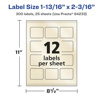 Avery Pearlized Ivory Rectangle Labels with Sure Feed Technology, Print-to-The-Edge, 1-13/16" x 2-3/16", 300 Pearlized Ivory Labels, Laser/Inkjet Printable Labels