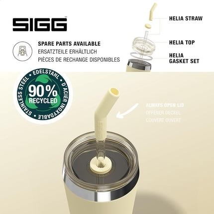 Sigg Helia Travel Mug, Double-Walled Insulated Thermal Cup with Glass Straw, Leakproof Stainless Steel Tumbler for Hot and Cold Drinks