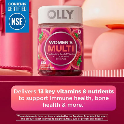 OLLY Women's Multivitamin Gummy, Vitamins A, D, C, E, Biotin, Folic Acid, Chewable Supplement, Berry Flavor, 65-Day Supply - 130 Count (Packaging May Vary)