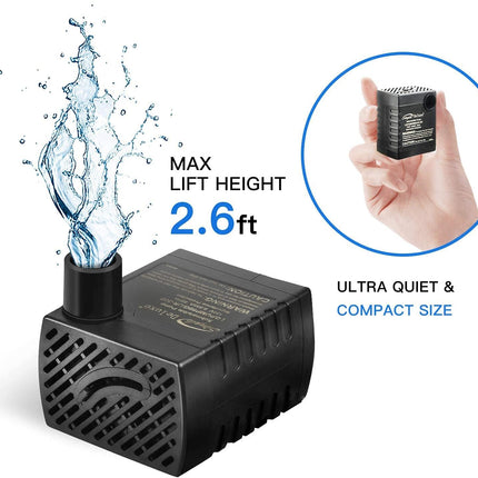 Simple Deluxe 80 GPH Water Table Pump with Adjustable Intake for Fish Tank, Hydroponics, Aquaponics, Fountains, Ponds, Statuary, Aquariums & More, Black