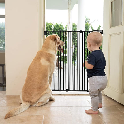 Babelio 34" Tall Auto Close Baby/Dog Gate for Stairs, 2-in-1 Extra-Wide Walk Thru Child Gate, with No Threshold Design, Black
