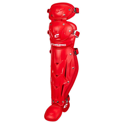 CHAMPRO Optimus MVP Double Knee Baseball Catcher’s Leg Guards, 12" Shin Length, Scarlet