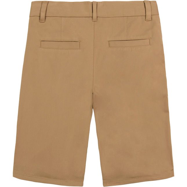 Pantalones cortos de punto Warp de uniforme escolar para niños Nautica, frente plano y cierre de cremallera, tela resistente a las arrugas, color caqui bruñido, 14