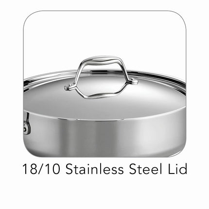 Tramontina 80116/073DS Gourmet Stainless Steel Induction-Ready Tri-Ply Clad Covered Deep Saute Pan, 6-Quart, NSF Certified, Made in Brazil
