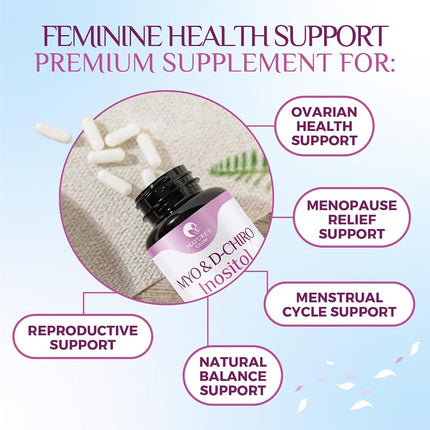 Myo-Inositol & D-Chiro Inositol Blend - Premium 40:1 Ratio - Ovarian Support for Women - Natural Supplement, Vitamin B8, Vegan, and USA Bottled - 120 Capsules
