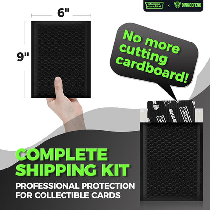 Ding Defend Trading Card Shipping Kit - Includes 110 4’’ x 6’’ Protectors, 55 Envelope Bubble Mailers, 240 Tape Seals for Slabs & Collectible Cards - Black