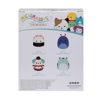 Squishmallows Micromallows Original Plush 4-Pack - Solenn Sushi, Preeti Slug, Ukee Clown and Dear Frog
