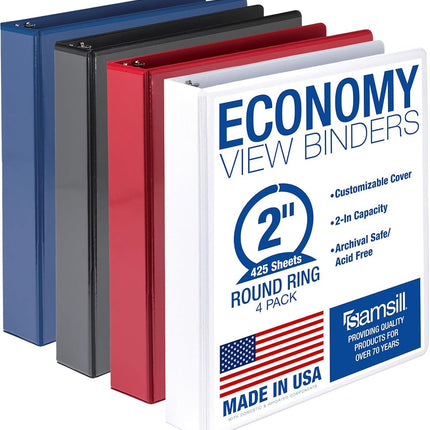 Samsill 2 Inch 3 Ring Binders, Made in USA, Econom