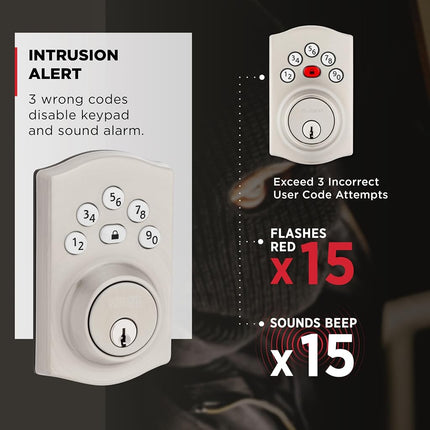 Kwikset Powerbolt 240 5-Button Keypad Satin Nickel Traditional Electronic Deadbolt Door Lock, Featuring Convenient keyless Entry, Customizable User Codes and auto Locking