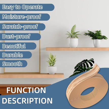 ZYJT Red Oak Edge Banding, 5/8 inch x 50ft roll of Veneer Edge Banding, Pre-glued Flexible Real Wood Tape for Cabinet Repair & Furniture Restoration