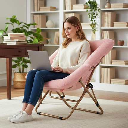 Tiita Comfy Saucer Chair, Soft Faux Fur Oversized Folding Accent Chair,Pink
