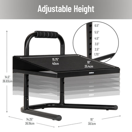 Mind Reader Foot Rest, Foot Stool, Under Desk at Work, Ergonomic, Adjustable, Office, Metal, 15" L x 14.25" W x 14.5" H, Black