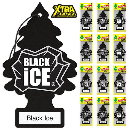 LITTLE TREES Black Ice Car Air Freshener, 24 Xtra Strength Air Fresheners with Long-Lasting Citrus, Cedarwood Scent