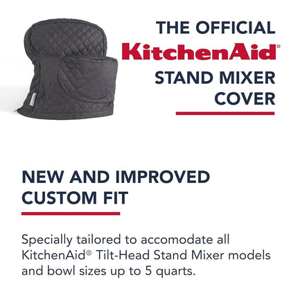 KITCHENAID Fitted Tilt-Head Solid Stand Mixer Cover with Storage Pocket, Quilted 100% Cotton, Charcoal Grey, 14.4"x18"x10"