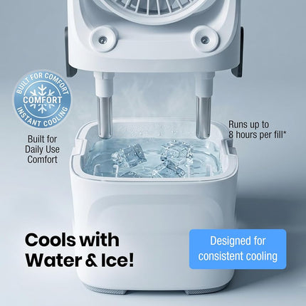 Arctic Air Ice Jet X3 Portable Air Cooler,Dual Mist Modes, Up to 8-Hour Cooling Time, 3-Speed Portable Cooler with Adjustable Airflow, USB C, LED Mood Light, Lightweight, Great for Home & Travel