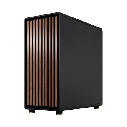Fractal Design North Charcoal Black Tempered Glass Dark - Wood Walnut front - Glass side panel - Two 140mm Aspect PWM fans included - Type C USB - ATX Airflow Mid Tower PC Gaming Case