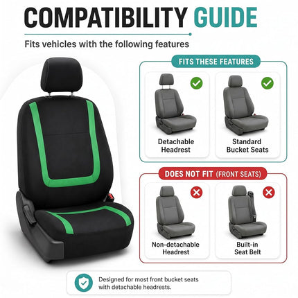 FH Group Car Seat Covers Front Set in Cloth-Car Seat Covers for Low Back Car Seats with Removable Headrest,Universal Fit,Automotive Seat Covers,Washable Car Seat Cover for SUV,Sedan,Van Green