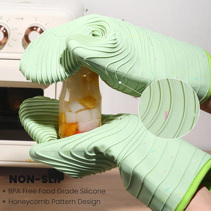 4 Piece Silicone Oven Mitts and Pot Holders, Heat Resistant up to 500F, Non-Slip Texture, Transparent Silicone, Essential for Cooking and Baking (makal-lv)