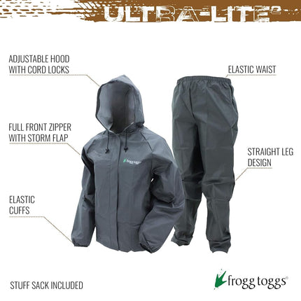 FROGG TOGGS Women's Ultra-Lite2 Waterproof Breathable Protective Rain Suit, Carbon, XX-Large