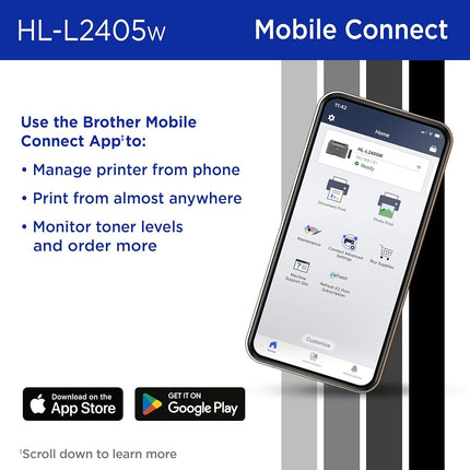 Brother HL-L2405W Compact Wireless Monochrome Laser Printer with Mobile Printing, Black and White Edition, Includes Upgrade Subscription Test (1), Amazon Dash Replenishment Ready