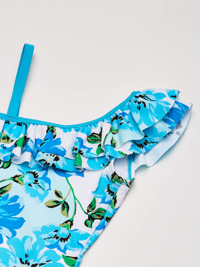 Kanu Surf Maillot de bain une pièce à volants Morgan Floral pour filles, une épaule, Flower Power Blue, 10
