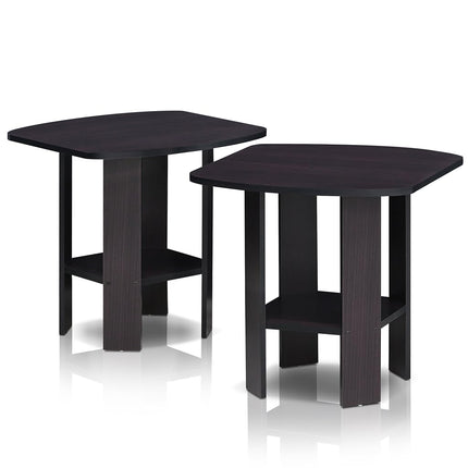Furinno SIMPLE DESIGN Side Table Set of 2, 2-Tier End Table, Open Shelves Night Stand, Bedside Table, for Living Room, Bedroom, Dark Walnut