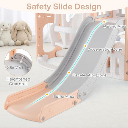 OLAKIDS Toddler Slide and Swing Set, 7 in 1 Kids Indoor Outdoor Playground with Climber Basketball Hoop Telescope Toy Storage for Boys Girls Aged 1+
