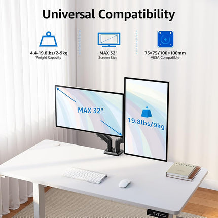 MOUNTUP Dual Monitor Gas Spring Arm Desk Mount for 13 to 32 Inch Screens
