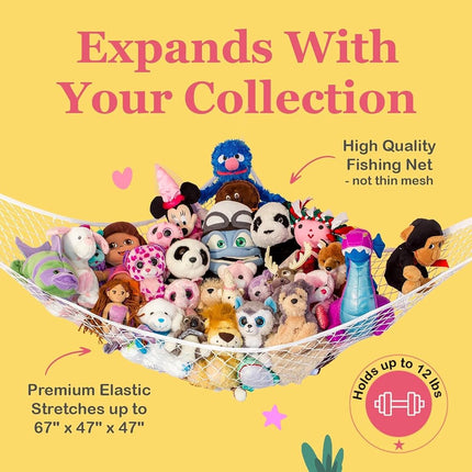 Lilly's Love Stuffed Animal Hammock | Corner Hanging Organizer, Toy Storage, Stuffed Animal Storage Net | Made From Quality Fishing Net, Holds 12lbs | 67"x47"x47" (Gray)
