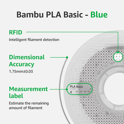 Bambu Lab PLA Basic Blue Diameter: 1.75mm +/- 0.03mm, Smooth Surface Finish, Biodegradable (With Spool)