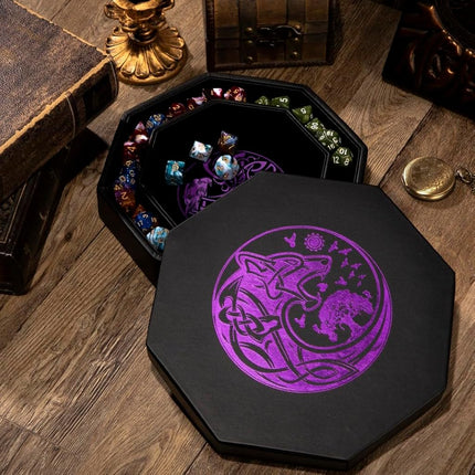 Premium Dice Tray for DND, Detailed World Tree & Wolf Raven Design – 23 CM