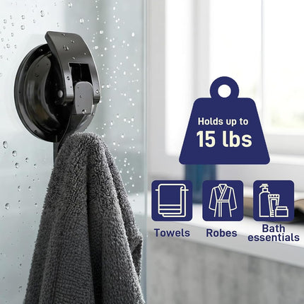 SOCONT Heavy Duty Vacuum Suction Cup Hooks, Matte Black Plated Polished Super Suction for Kitchen Bathroom, 1 Pack