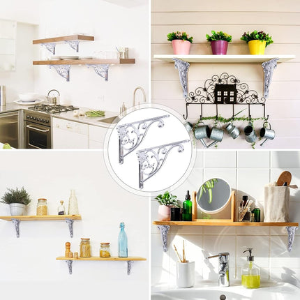 Shelf Brackets 8 Inch 4PCS Heavy Duty Polished Chrome Wall Bracket Baroque Kitchen Decorative Rack Shelves, Including All Hardware. (4, Chrome)