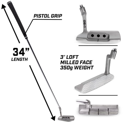 GoSports GS1 Tour Golf Putter � 34� Right-Handed Blade Putter with Milled Face, Choose Oversized Fat Grip or Traditional Grip, Silver