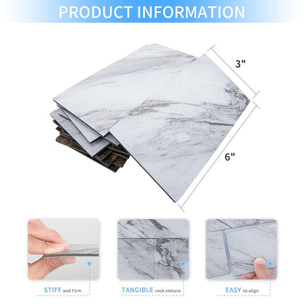 Art3d 102-Piece Peel and Stick Tiles Backsplash for Kitchen Bathroom, Stick on Subway Wall Tile Stickers - 15x7.5 CM, White Granite