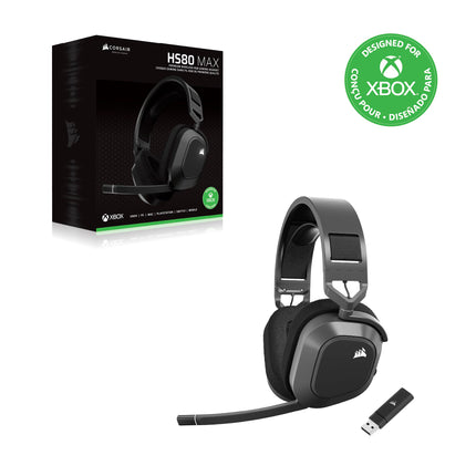 Casque gaming sans fil Corsair HS80 MAX pour Xbox avec Bluetooth, Dolby Atmos, microphone de qualité diffusion, compatible iCUE – Xbox, PC, Mac, mobile – Gris acier