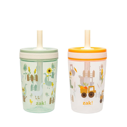 Zak Designs Toddler Cups for Travel or at Home, 15oz 2-Pack Durable Plastic Sippy Cups with Leak-Proof Design is Perfect for Kids (Silly Goose, Harvest)