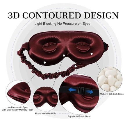 ZIMASILK Adjustable 22 Momme 100% Mulberry Silk Sleep Mask (Burgundy)