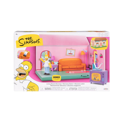 THE SIMPSONS JAKKS Pacific Living Room Diorama House Playset, Officially Licensed, Includes 6cm Homer Mini Figurine and Accessories, Fun Interactive Features, Gift for Kids and Collectors