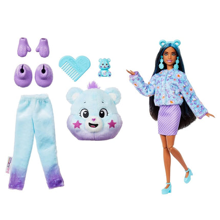 Barbie Cutie Reveal Care Bears Doll & Accessories, Series 2 Dream Bright Bear with 10 Surprises Including Color Change & Mini Bear, JFV61
