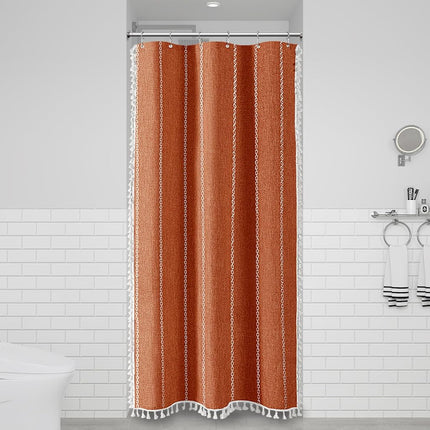 BTTN Small Boho Linen Heavy Duty Cloth Shower Curtain, 36x72, Burnt Orange